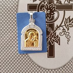 Kazan Mother of God religious gold plated pendant handmade free shipping