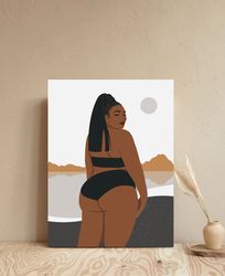 Curvy black woman poster, DIGITAL art, beautiful plus size black woman art, african american art, melanin beauty art.