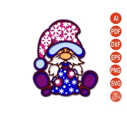 Layered Christmas gnome Mandala SVG, Merry Christmas DXF Files For Cricut, Gnome cutting template