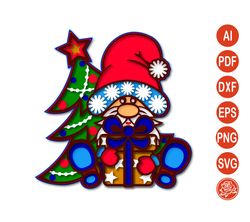 Layered Christmas gnome Mandala SVG, Merry Christmas DXF Files For Cricut
