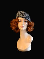 leopard pillbox hat,leopard print felt hat, formal hat, church hat, 1950s hat