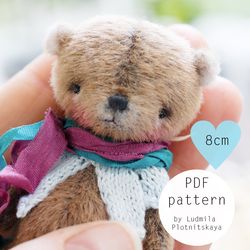 Miniature teddy bear pattern, joint teddy bear 8 cm
