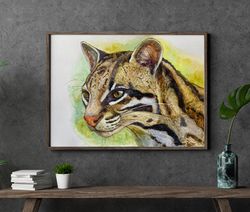 Ocelot watercolor painting,wild cat painting,ocelot painting,animal,leopard art