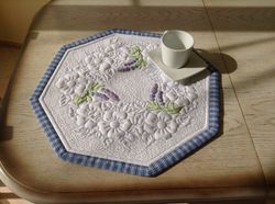 Quilted topper with lavender, quilted table runner
