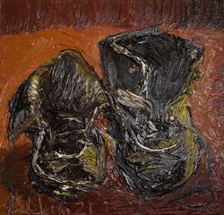 Original Oil Painting Vincent Boots Van Gogh Style Hand Made Oil Impasto Small Artwork 8х8 by NadyaLerm