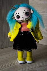 Coraline gothic doll, creepy rag doll, horror handmade toy, weird gift. halloween decor. collectible doll. monster doll