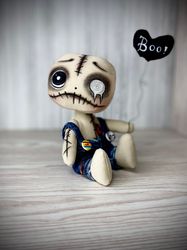 spooky voodoo toy, collectible art creepy cute doll, rag doll, rag toy, horror doll, goth cloth toy