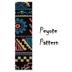 ethnic ornament peyote beading bracelet pattern, seed bead pattern, beaded bracelet graph pattern digital pdf