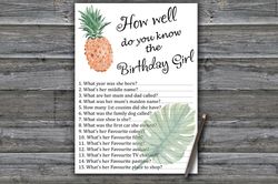 Pineapple How well do you know the birthday girl,Adult Birthday party game printable-fun games for her-Instant download