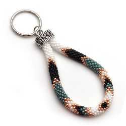 Beaded keychain for women, Beadwork key fob, Native style green keychain