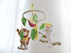Where the wild things are baby mobile nursery Woodland baby mobile for crib Cot baby mobile Max and Monsters