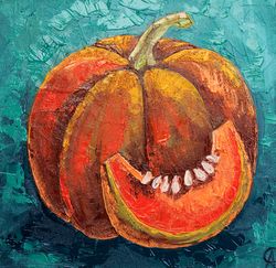 Pumpkin Painting Food Original Art Vegetable Still Life Small Oil Painting 10 by 10 inches