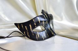 Black gold women masquerade mask.  Halloween costume mask. Venetian mask Colombina. Cosplay masks to masquerade costume.
