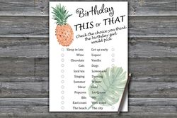 Pineapple This or that birthday game,Adult Birthday party game printable-fun games for her-Instant download
