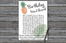 Pineapple Birthday Word Search Game,Adult Birthday party game printable-fun games for her-Instant download