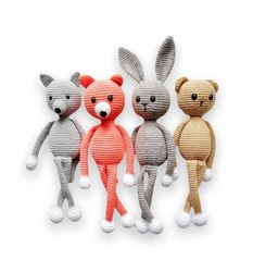 Crochet patterns, Crochet animals bear, bunny, fox, wolf