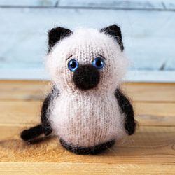 siamese cat plush, stuffed cat lover gift, miniature cat plushie, amigurumi cat interior doll