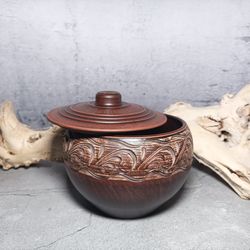 Handmade pottery cooking pot 50.72 fl.oz Casserole with lid handmade red clay
