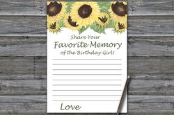 Sunflower Favorite Memory of the Birthday Girl,Adult Birthday party game printable-fun games for her-Instant download