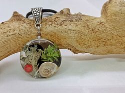Snail necklace 1" Nature jewelry Terrarium resin necklace