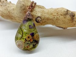 Terrarium necklace copper Rain Forest resin necklace Dried flowers necklace