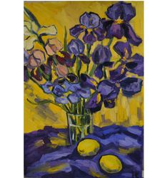 irises painting, oil painting, flowers painting, oil art, irises art