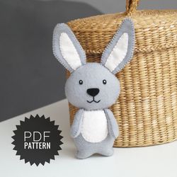 Woodland felt toys rabbit pattern, sewing bunny hare ornament DIY PDF pattern, forest animals, kids room decor