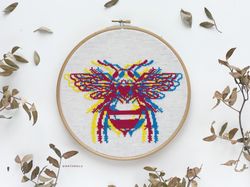 3D Bee Cross Stitch Pattern PDF, Modern Honey Bug Embroidery Pattern, Abstract Beetle, Bumblebee Chart, Instant Download
