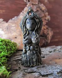 Triple moon goddess figurine Pagan altar statue Wicca Goddess statuette fertility Wiccan Decor White goddess birth Witch