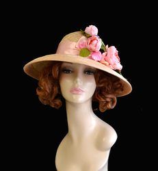 summer hat with flowers , straw hat with roses, summer straw hat, sun hat