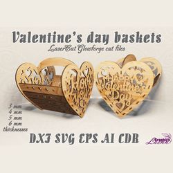 Valentine's Day basket gift box 2 designs for laser cut cnc, for 3, 4, 5, 6 mm thicknesses, glowforge, DXF CDR ai eps sv