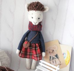 Lama girl doll, Stuffed animal toy, Soft toy with clothes, Gift for toddlers girl, Nursery decoration