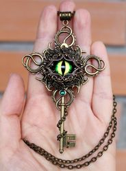 Handmade Unique Fantasy Vintage Dragon Eye Key Necklace