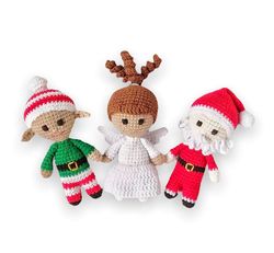 Crochet christmas patterns angel, elf, santa claus, Amigurumi pattern