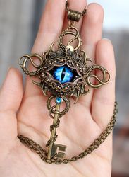 Handmade Unique Fantasy Vintage Dragon Eye Key Necklace