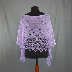 hand knitted lace shawl. alpaca wool shoulder wrap. lavender lace scarf fichu.
