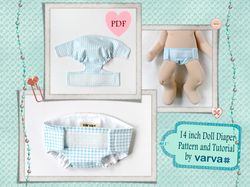 DIY diaper for Waldorf doll 14 inch (36 cm) tall. PDF tutorial and sewing pattern.