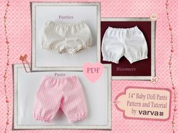 DIY pants/bloomers/panties for 14-15''/36-38 cm Waldorf doll. PDF tutorial and sewing pattern.