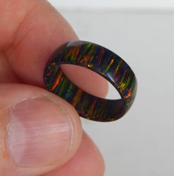 Black ring. Unique black opal ring. Solid opal ring.