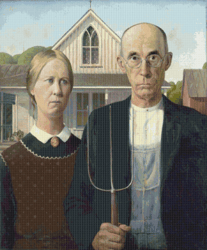 PDF Counted Vintage Cross Stitch Pattern | American Gothic | Grant Wood 1931 | 5 Sizes