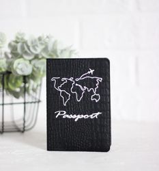 Black passport holder, passport cover, passport wallet, Travel Gift