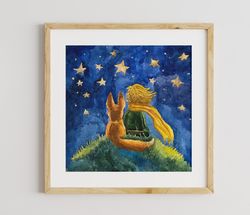 The Little Prince original Watercolor painting,Art for Kids,little prince and fox artwork,handpainted wall decor