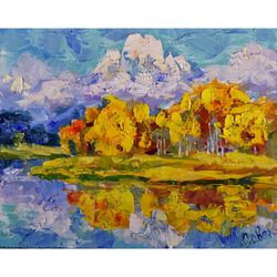 Autumn Landscape Original Painting Lake Mountain Grand Teton National Park Impressionism Art