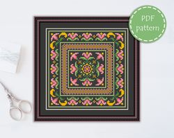 LP0035 Folk cross stitch pattern for begginer - Easy xstitch pattern in PDF format - Instant download - Floral pattern