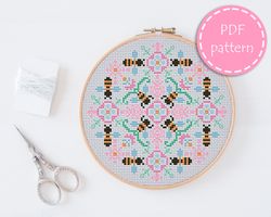 LP0038 Folk cross stitch pattern for begginer - Easy xstitch pattern in PDF format - Instant download - Floral pattern