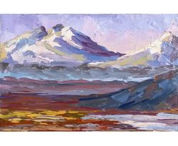 Denali Mountain Painting Original National Park Artwork Landscape Art 8x12" by Svetlana