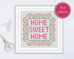 LP0068 Home sweet home cross stitch pattern for begginer - Lettering xstitch pattern in PDF format - Instant download