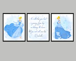 Princess Cinderella Set Disney Art Print Digital Files nursery room watercolor