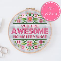 LP0087 You are awesome cross stitch pattern for begginer - Lettering xstitch pattern in PDF format - Instant download