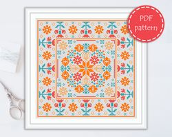 LP0091 Folk cross stitch pattern for begginer - Easy xstitch pattern in PDF format - Instant download - Floaral pattern